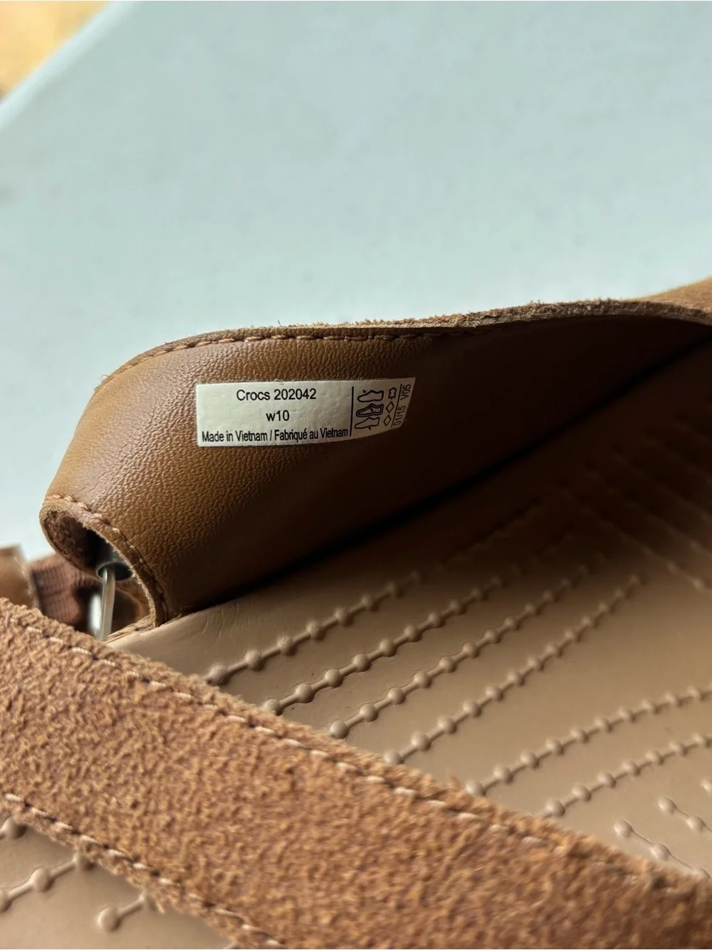 Crocs A-Leigh Leather Suede Wedge Sandals WMN SZ 10 Brown Cork Slingback 202042
